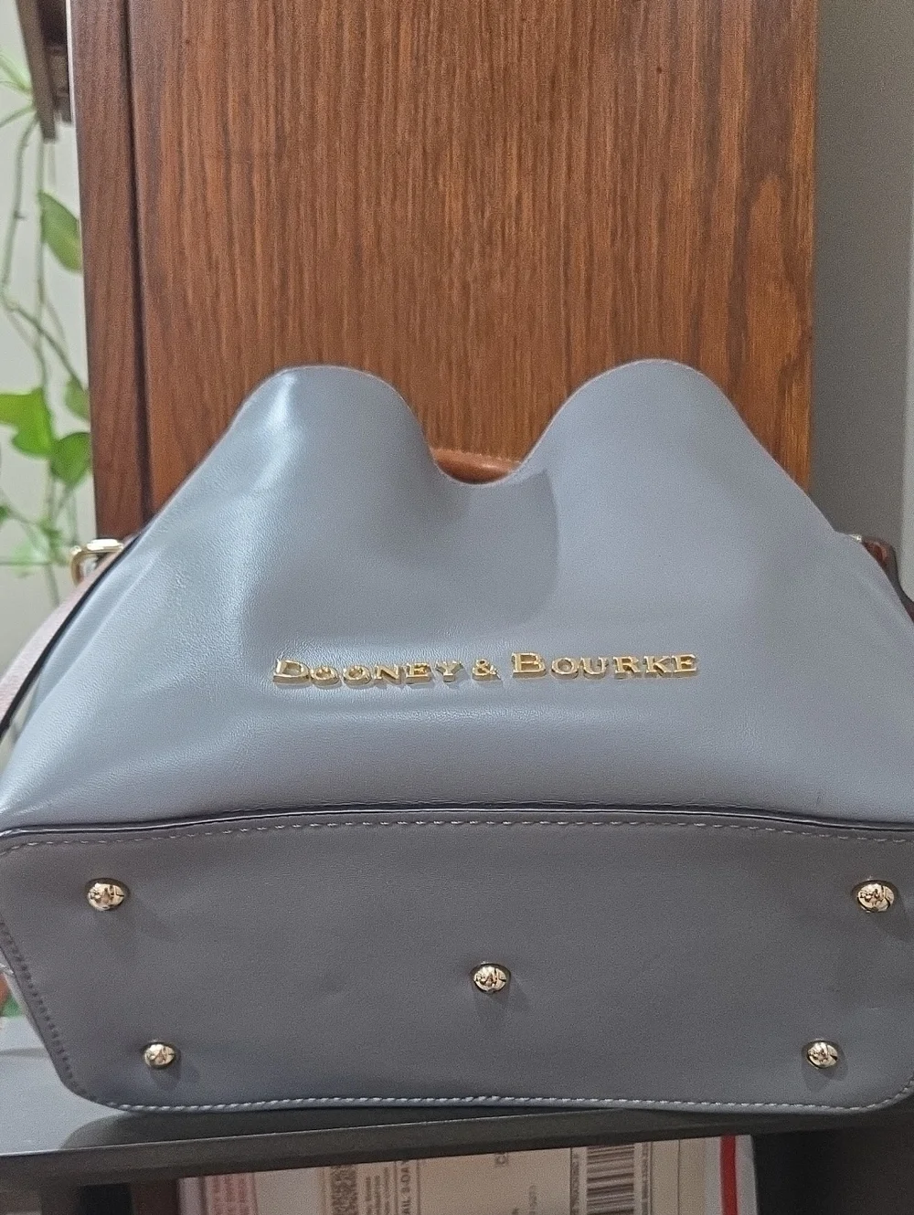 Dooney & Bourke Mini Breanna Gray Satchel with Brown Handles